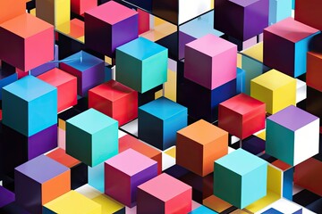 Naklejka premium Vibrant 3D Colorful Cubes in Geometric Abstract Background Design