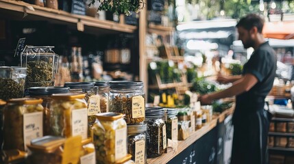 Obraz premium Cozy Market Scene with Jars of Spices and Herbs