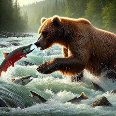 熊と鮭[GenerativeAI]