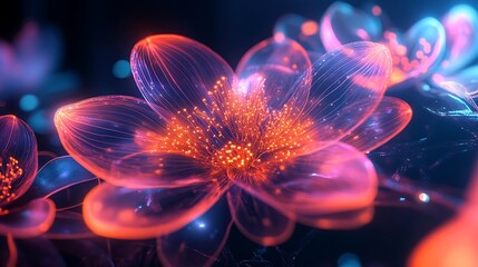 Luminous abstract floral design radiating vibrant neon colors for visual impact image