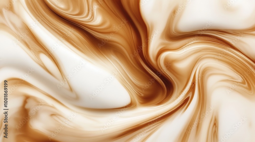 Leinwandbilder swirling coffee blends seamlessly with milk, creating an intricate pattern of brown and white in a m