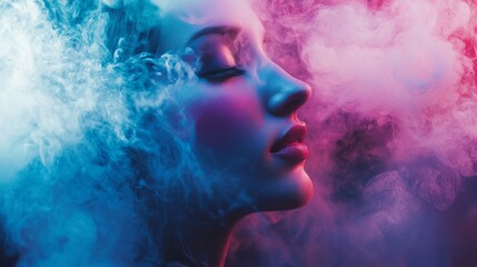 Artistic Portrait of a Woman Surrounded by Vibrant Smoke