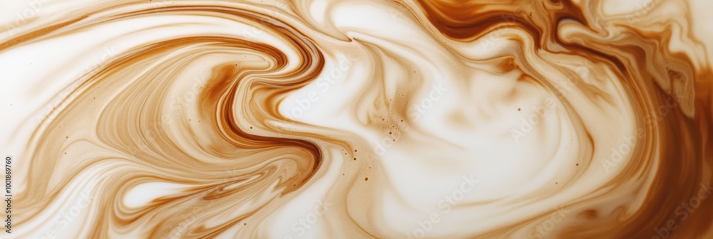 Fototapete Swirling coffee merges gracefully with milk creating an abstract blend of colors in a warm, inviting setting. Generative AI