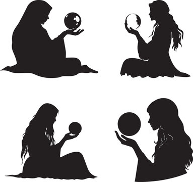 Silhouette of a fortune teller with a crystal ball vector