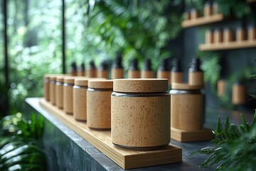 Naklejka premium Stylish Wooden Containers in a Greenery Setting