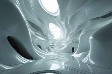 Ethereal White Futuristic Landscape with Flowing Depth and Innovative Design