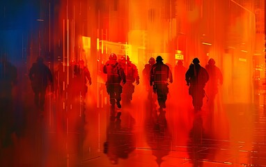 Emergency Scene with Sharp Flashes of Light Piercing Smoky Haze