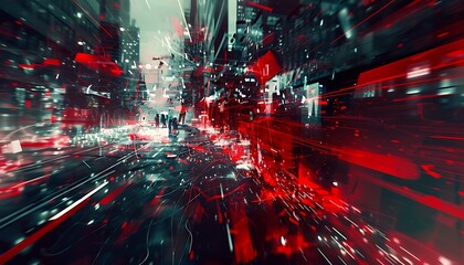 Obraz premium Conceptual Emergency Scenario with Flashing Lights and City in Disarray