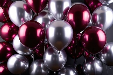 Sleek Burgundy and Silver Metallic Balloons Background for Corporate Event Celebrations and Promotional Milestones