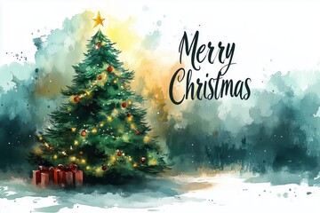 Winter card with abstract drawing of Christmas tree with the text "Merry Christmas" 