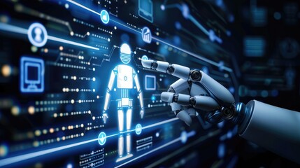 Fototapeta premium Robotic Hand Interacting with Digital Human Interface