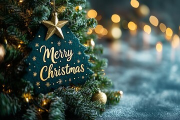 Winter card with abstract drawing of Christmas tree with the text "Merry Christmas" 