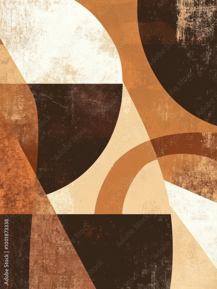 Wall mural Abstract geometric shapes filled with rich coffee textures create a captivating visual experience in warm tones and forms. Generative AI