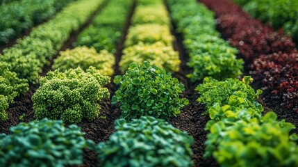 Vibrant Rows of Fresh Lettuce in a Farm Field