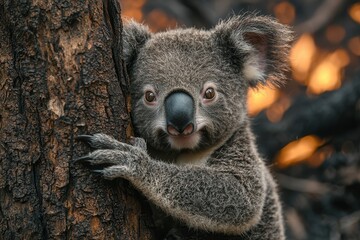 Obraz premium Koala Clinging to Tree in a Natural Habitat