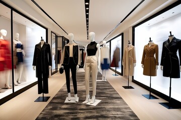 Chic Shopping Center with Fashionable Mannequins and Blurred Motion Effects