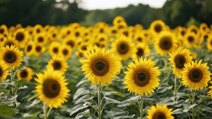 Fototapeta premium Sunflowers Facing the Sun in a Vibrant Field