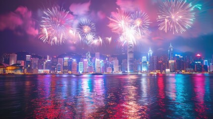 Obraz premium Spectacular Fireworks Over City Skyline at Night