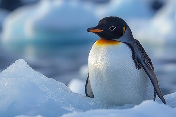 Fototapeta premium Majestic Penguin on Iceberg in Polar Landscape