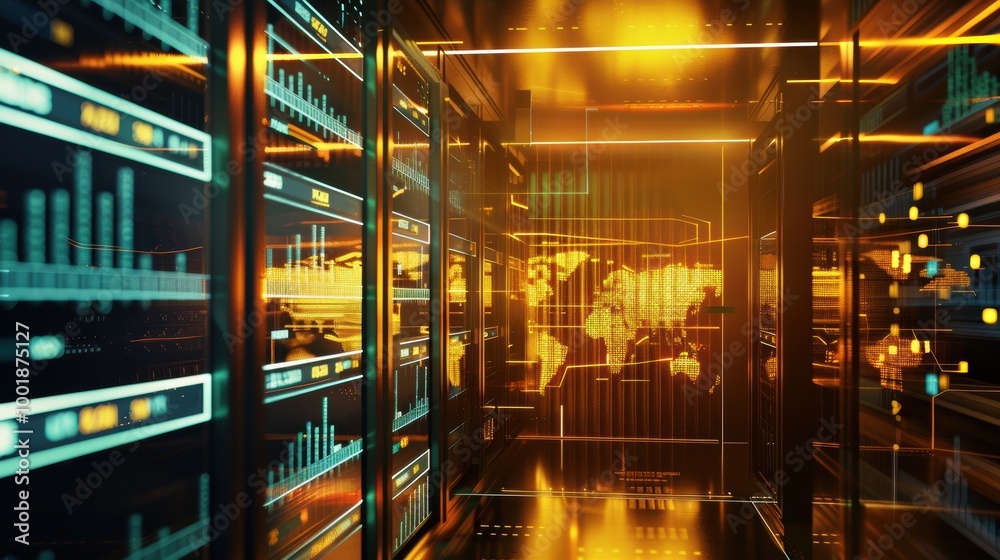 Poster digital gold vault with data graphs and global map