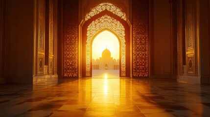 Fototapeta premium Golden Gates of an Ancient Palace at Sunrise