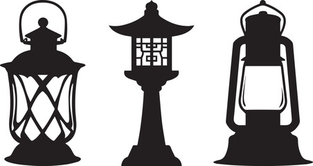 Silhouette of a lantern glowing, street lamp vector silhouette