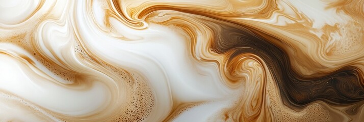 Swirling coffee blends beautifully with milk in a mesmerizing abstract display of motion and color. Generative AI