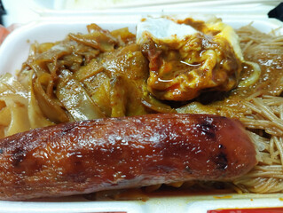 fried economic bee hoon with egg and sausage