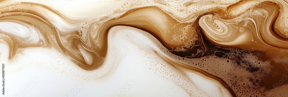Leinwandbilder swirling coffee mixes with milk, creating a captivating abstract pattern in warm tones during a tran
