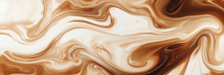 Swirling coffee blends seamlessly into milk, creating a mesmerizing abstract display of creamy tones and rich textures. Generative AI