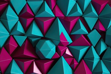 Fototapeta premium Ensemble of Intricate Tetrahedrons in Teal and Magenta - 3D Geometric Composition