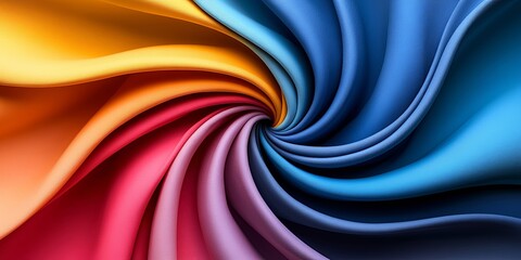 Obraz premium A vibrant swirl of color in fabric, a cascade of hues, flowing in a dynamic pattern. The fabric's texture creates a sense of depth and movement, capturing the essence of fluidity and visual interest.