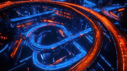 Futuristic Overhead View of a Highway Interchange