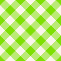 Halloween neon green white diagonal gingham check Vector Pattern. Classic tablecloth gingham plaid checker seamless pattern.