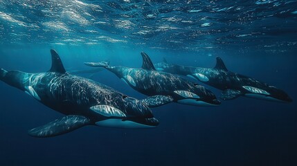 Fototapeta premium Majestic Orcas Swimming in Ocean Depths