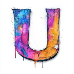 Splattered pastel paint letter U, graffiti style, with a white background