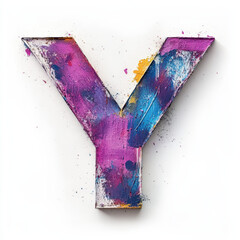 Splattered pastel paint letter Y, graffiti style, with a white background