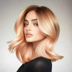 Naklejka premium Female model with wavy rose gold ombre hair