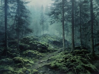 Enchanted Forest Path: A Misty Woodland Scene