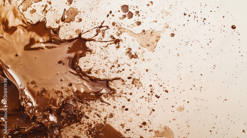 Poster Abstract artistic background created by spilled coffee stains and splashes on a light surface, showcasing unique colors and patterns. Generative AI