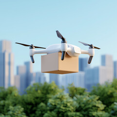 Autonomous drone delivery system, futuristic urban landscape