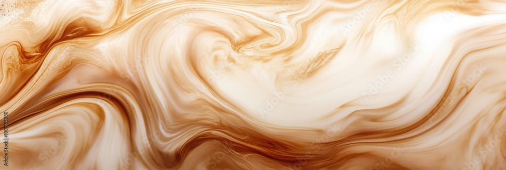 Poster abstract view of swirling coffee blending into milk with rich shades of brown and cream in a dynamic