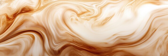 Abstract view of swirling coffee blending into milk with rich shades of brown and cream in a dynamic pattern and texture. Generative AI