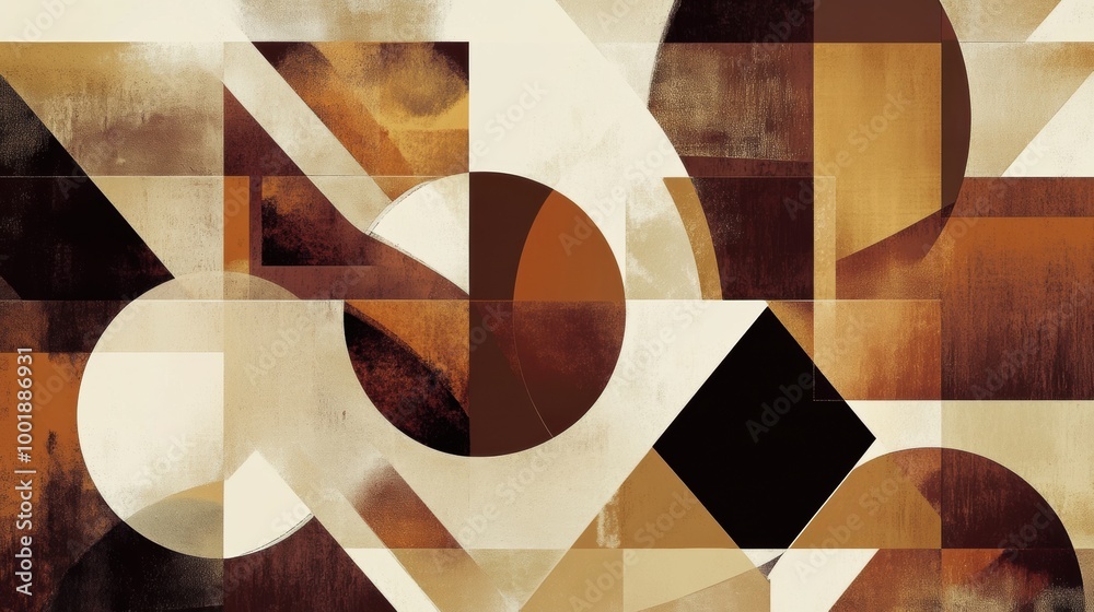 Aufkleber abstract geometric shapes featuring rich coffee textures in triangles, circles, and squares on a sof