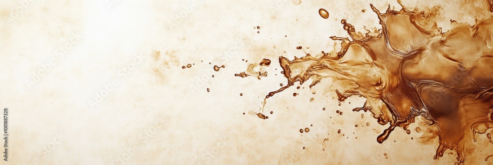 Leinwandbilder Elegant abstract background featuring dynamic coffee stains and splashes on a textured surface in warm tones. Generative AI