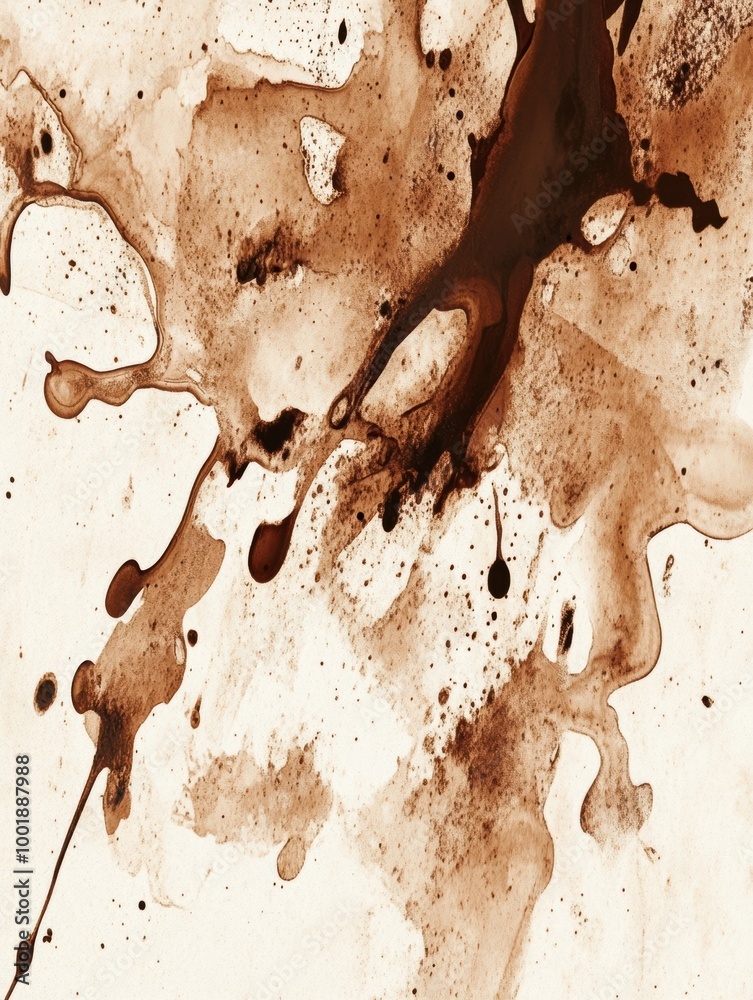 Leinwandbilder An abstract artistic background featuring spilled coffee stains and splashes on a textured surface with a rich brown palette. Generative AI