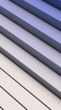 Abstract texture with volumetric diagonal lines. Animation. 3D minimalistic background with flowing white and blue stripes looking like stairs, seamless loop.