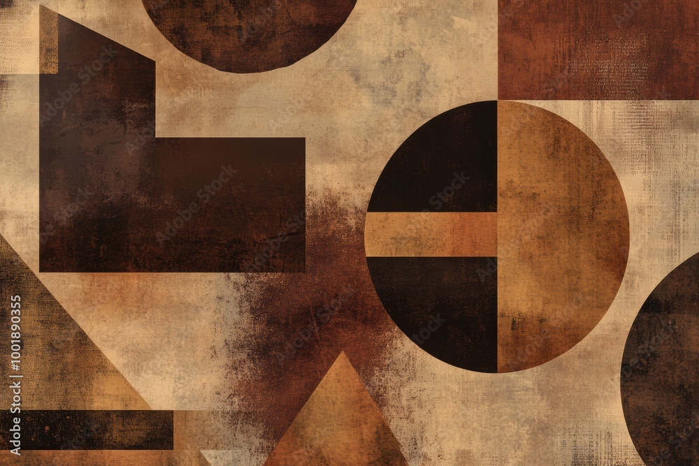 Aufkleber abstract geometric shapes in rich coffee textures displaying triangles, circles, and squares with ea