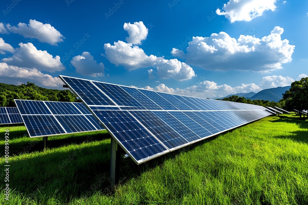 Poster interactive 3d model of a solar farm, where users can explore each solar panel, seeing how it absorb