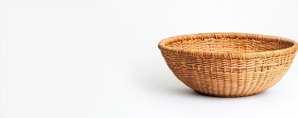 Woven wicker basket on white background